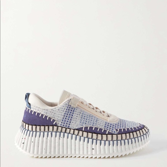 Chloe Shoes - CHLOÉ
Nama embroidered suede and recycled mesh sneakers